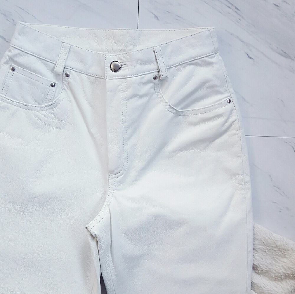 90s White Leather Skinny Pants